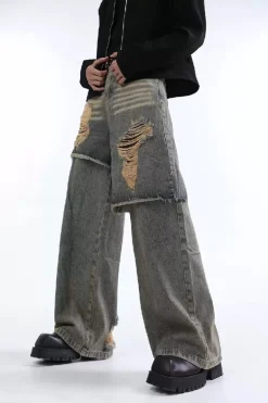 Double-Layer Ripped Jeans