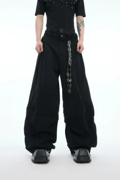 Double-Waist Layered Wide-Leg Trousers
